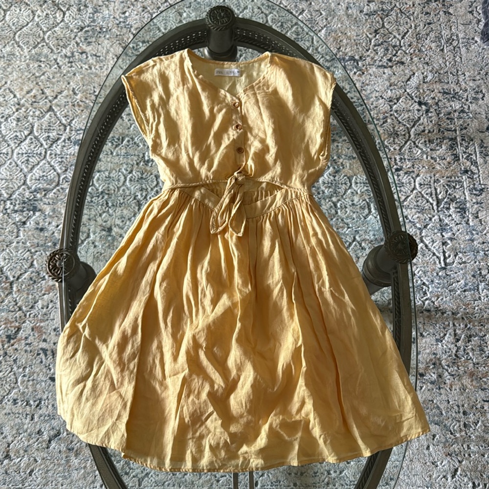 Zara Yellow Linen Dress, 11-12, 152 cm